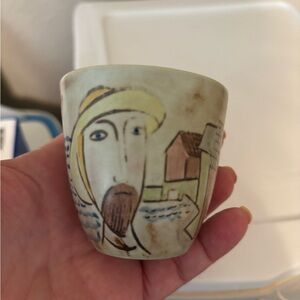 Artistic Ceramic Cup unusual with Abstract Design Vintage